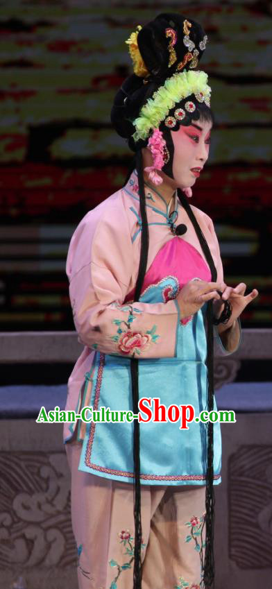 Chinese Shanxi Clapper Opera Xiaodan Garment Costumes and Headdress Traditional Bangzi Opera Diva Zhang Cuigu Dress Village Girl Apparels