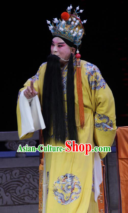 Chinese Bangzi Opera Elderly Male Apparels Costumes and Headpieces Traditional Shanxi Clapper Opera Laosheng Garment Emperor Zhu Yuanzhang Clothing