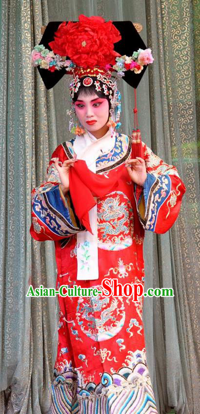 Chinese Shanxi Clapper Opera Princess Tao Hua Garment Costumes and Headdress San Guan Pai Yan Traditional Bangzi Opera Hua Tan Dress Court Lady Apparels