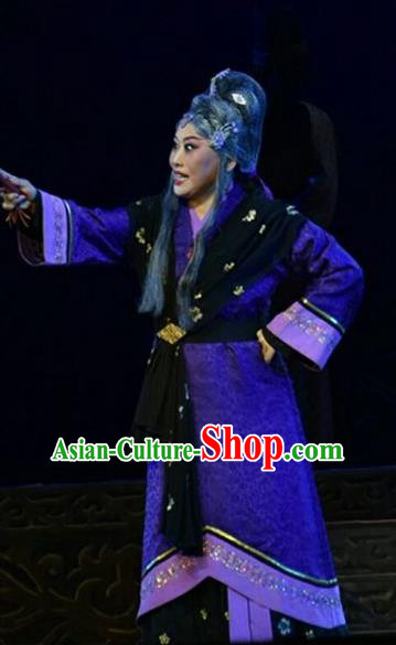 Chinese Shanxi Clapper Opera Elderly Female Garment Costumes and Headdress Ping Cheng Fu Traditional Bangzi Opera Pantaloon Dress Dame Apparels