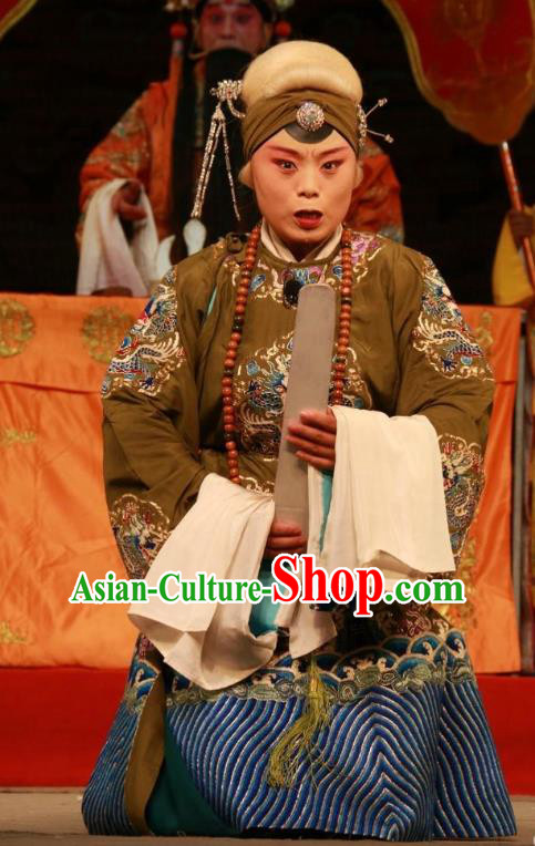 Chinese Shanxi Clapper Opera Laodan She Saihua Garment Costumes and Headdress Pan Yang Song Traditional Bangzi Opera Dame Dress Dowager Countess Apparels