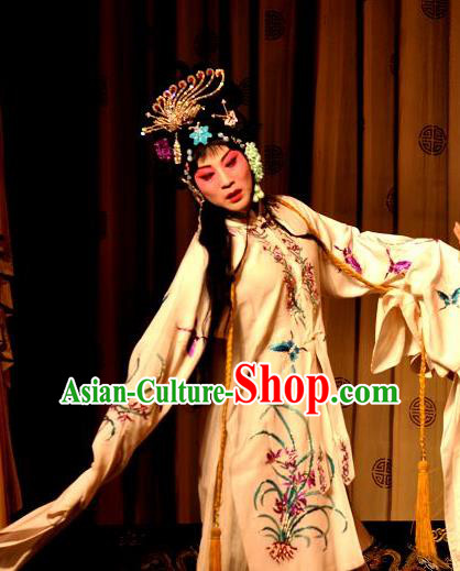 Chinese Shanxi Clapper Opera Distress Maiden Garment Costumes and Headdress Traditional Bangzi Opera Princess Dress Actress Apparels