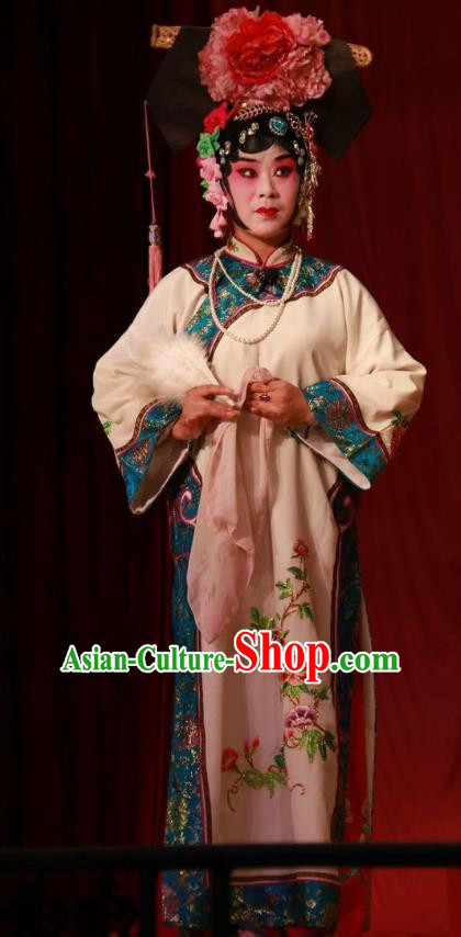 Chinese Shanxi Clapper Opera Princess Garment Costumes and Headdress Ba Lang Ci Xiao Traditional Bangzi Opera Young Female White Dress Diva Apparels