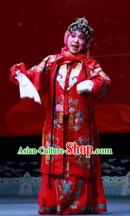 Chinese Shanxi Clapper Opera Young Female Zhou Fenglian Garment Costumes and Headdress Sedan Chair Lift Traditional Bangzi Opera Hua Tan Red Dress Bride Apparels