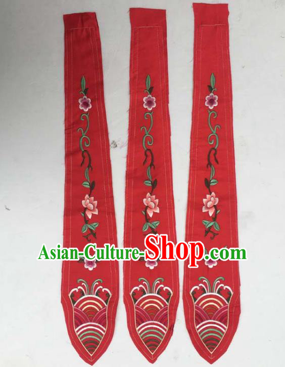 Chinese Traditional Embroidered Flowers Red Streamer Patch Decoration Embroidery Applique Craft Embroidered Rabbion Accessories