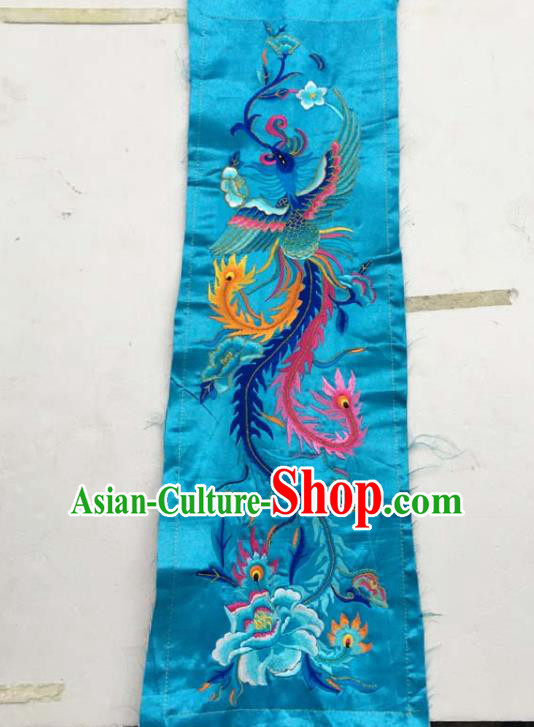 Chinese Traditional Embroidered Phoenix Peony Blue Patch Decoration Embroidery Applique Craft Embroidered Dress Accessories
