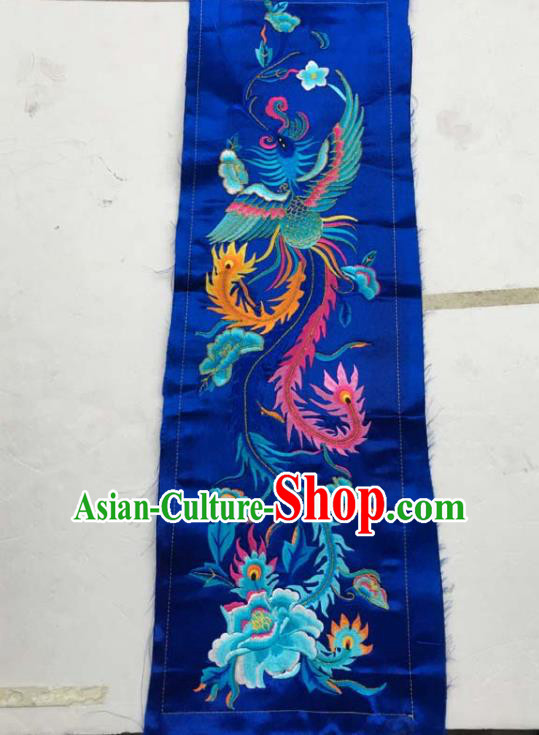 Chinese Traditional Embroidered Phoenix Peony Royalblue Patch Decoration Embroidery Applique Craft Embroidered Dress Accessories