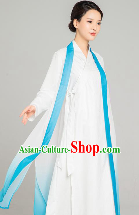 Asian Chinese Traditional Tang Suit Light Blue Chiffon Cloak Martial Arts Costumes China Kung Fu Upper Outer Garment Cardigan for Women