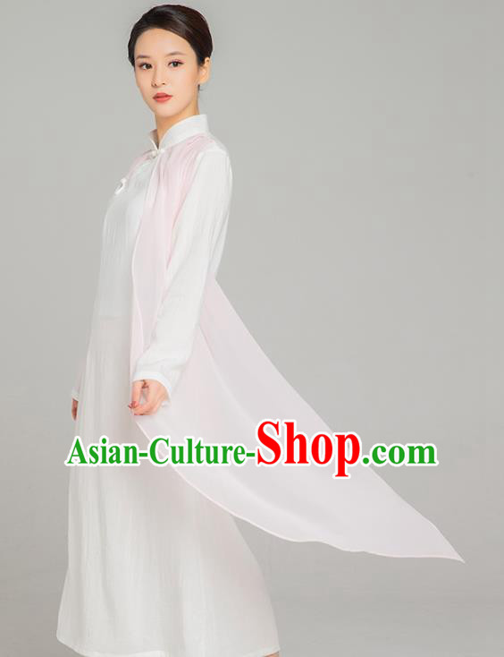 Asian Chinese Traditional Tang Suit Pink Chiffon Cloak Dress Martial Arts Costumes China Kung Fu Garment for Women