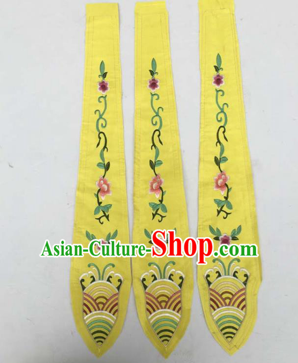 Chinese Traditional Embroidered Flowers Yellow Streamer Patch Decoration Embroidery Applique Craft Embroidered Rabbion Accessories