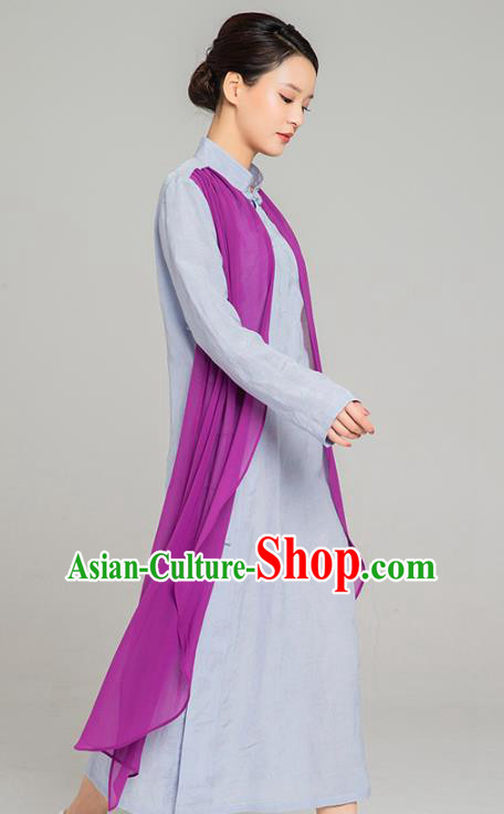 Asian Chinese Traditional Tang Suit Purple Chiffon Cloak Light Blue Dress Martial Arts Costumes China Kung Fu Garment for Women