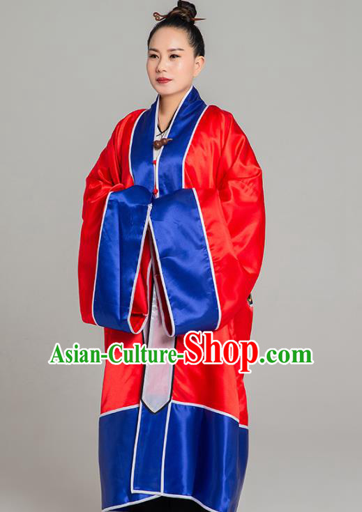 Traditional Chinese Taoist Nun Red Trilobal Priest Frock Martial Arts Costumes China Kung Fu Garment Embroidered Crane Gown for Women