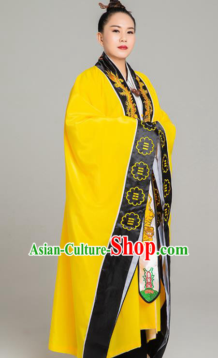 Traditional Chinese Taoism Yellow Koshibo Priest Frock Martial Arts Costumes China Taoist Nun Garment Embroidered Dragon Tai Chi Gown for Women