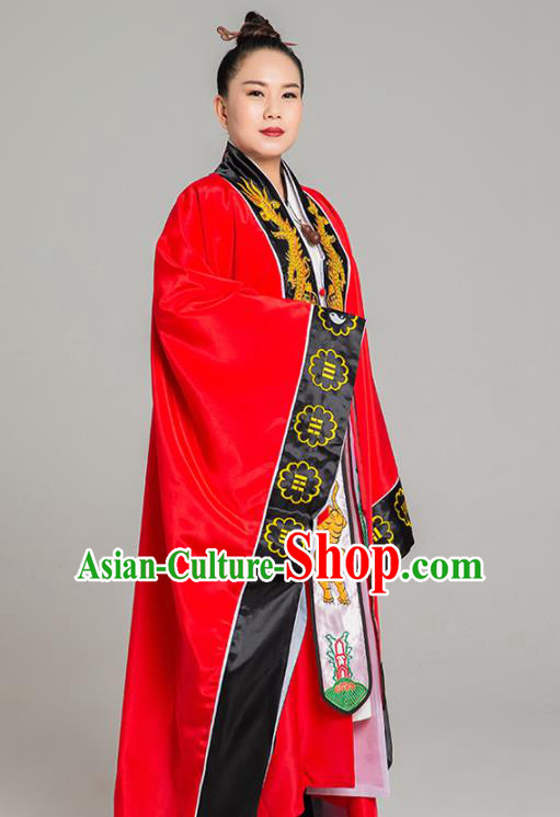 Traditional Chinese Taoism Red Koshibo Priest Frock Martial Arts Costumes China Taoist Nun Garment Embroidered Dragon Tai Chi Gown for Women