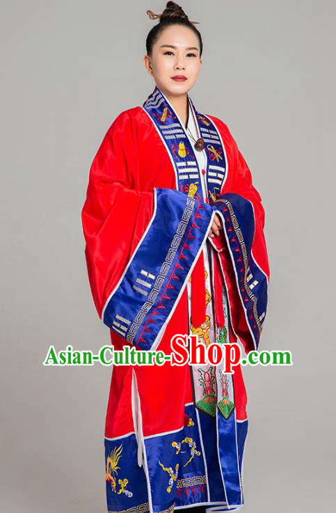 Traditional Chinese Taoist Nun Red Koshibo Priest Frock Martial Arts Costumes China Taoism Tai Chi Garment Embroidered Pagoda Gown for Women