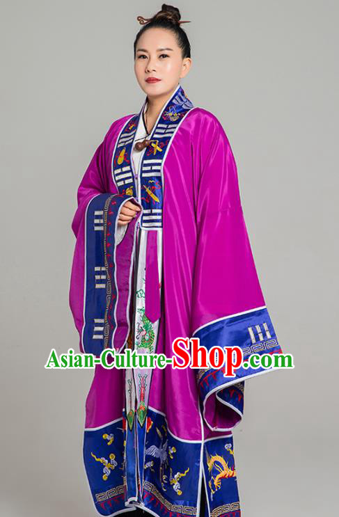 Traditional Chinese Taoist Nun Purple Koshibo Priest Frock Martial Arts Costumes China Taoism Tai Chi Garment Embroidered Pagoda Gown for Women