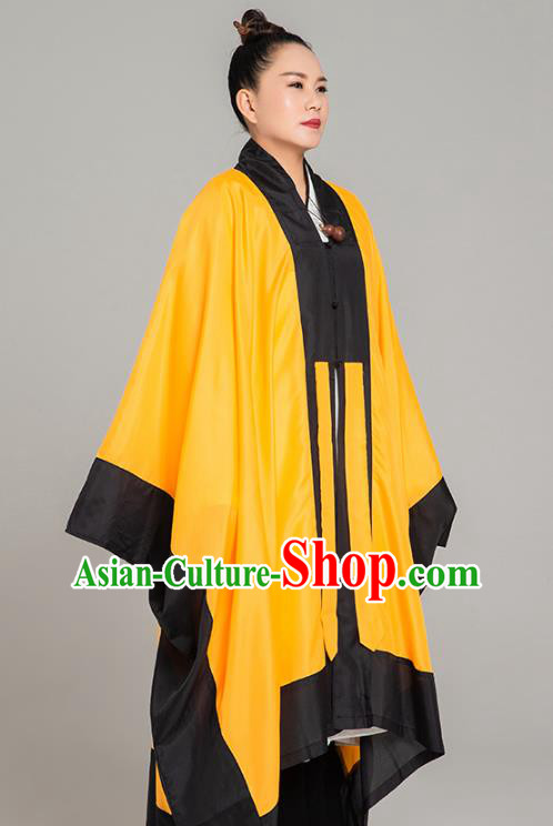 Asian Chinese Traditional Taoist Nun Yellow Koshibo Priest Frock Martial Arts Costumes China Kung Fu Garment Gown for Women