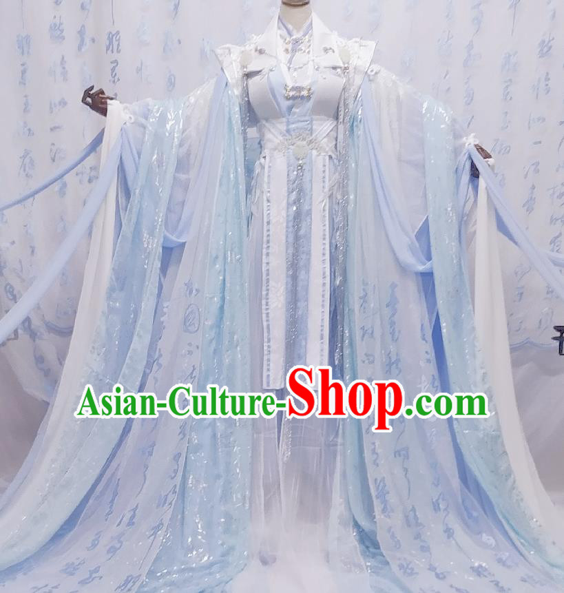 Chinese Traditional Cosplay Blue Hanfu Dress Costumes Ancient Princess Apparels for Women