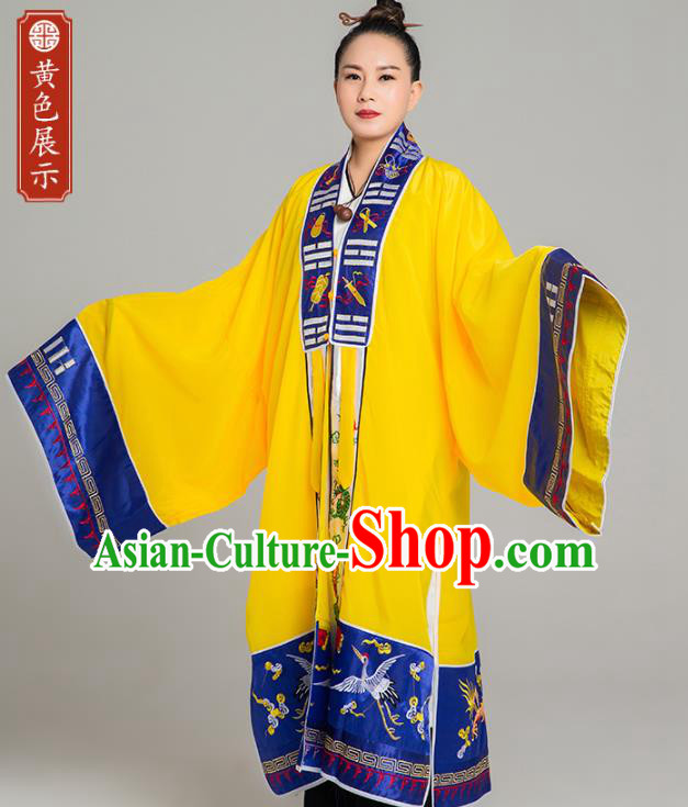 Traditional Chinese Taoist Nun Yellow Koshibo Priest Frock Martial Arts Costumes China Taoism Tai Chi Garment Embroidered Pagoda Gown for Women