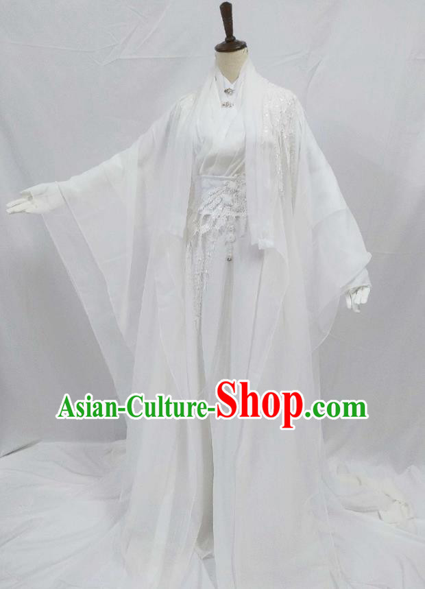 Top Chinese Cosplay Noble Childe Costume Ancient Swordsman Prince White Clothing for Men