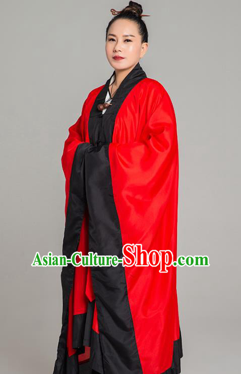 Asian Chinese Traditional Taoist Nun Red Koshibo Priest Frock Martial Arts Costumes China Kung Fu Garment Gown for Women