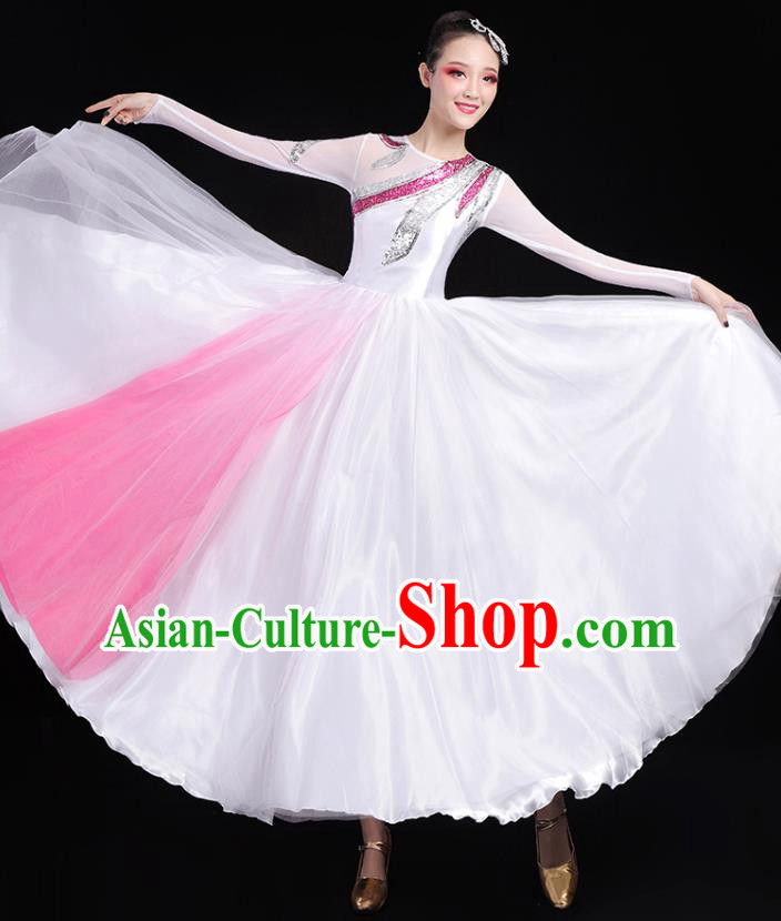 Traditional Chinese Modern Dance Costumes Opening Dance Stage Show Garment Chorus Group Veil Dress for Women