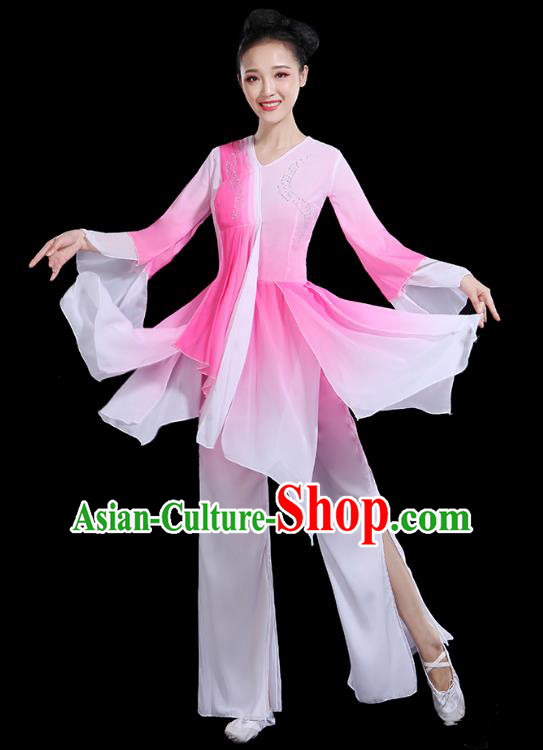 Traditional Chinese Fan Dance Costumes Stage Show Classical Dance Garment Umbrella Dance Pink Blouse and Pants for Women