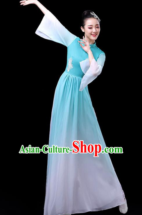 Traditional Chinese Umbrella Dance Costumes Stage Show Fan Dance Garment Classical Dance Blue Dress for Women