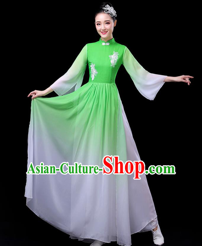 Traditional Chinese Umbrella Dance Costumes Stage Show Fan Dance Garment Classical Dance Green Dress for Women