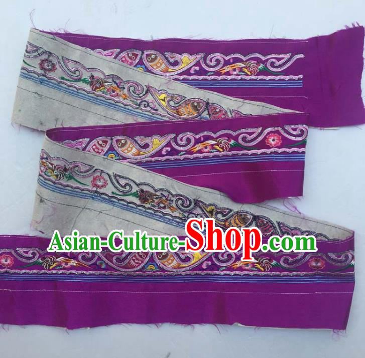 Chinese Traditional Embroidered Fishes Purple Patch Decoration Embroidery Applique Craft Embroidered Band Accessories