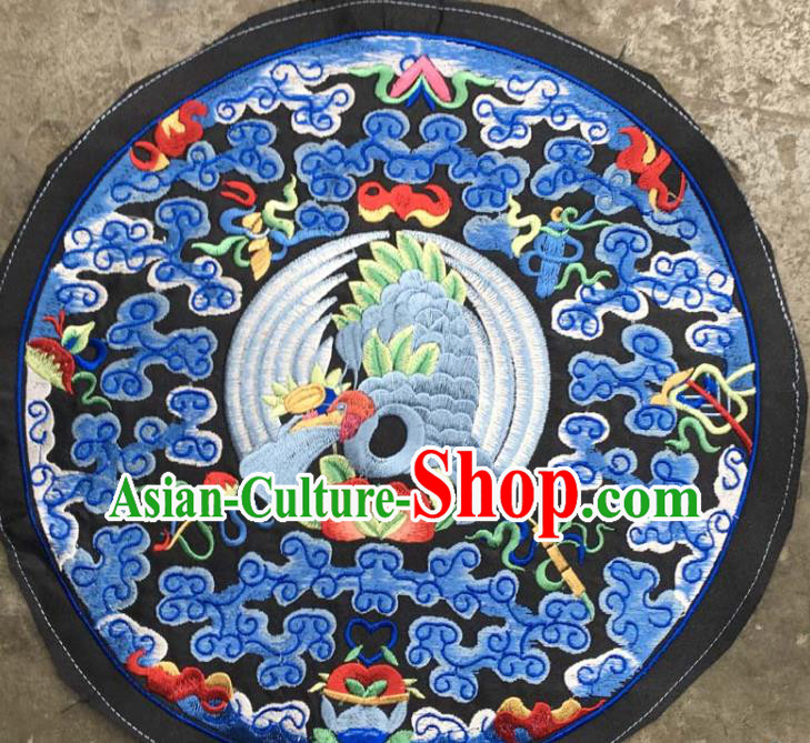 Chinese Traditional Embroidered Light Blue Clouds Birds Patch Decoration Embroidery Applique Craft Embroidered Round Accessories