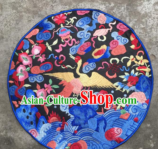 Chinese Traditional Embroidered Cloud Crane Patch Decoration Embroidery Applique Craft Embroidered Round Accessories