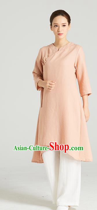 Professional Chinese Wudang Tai Chi Training Outfits Traditional Pink Flax Blouse and Pants Costumes Kung Fu Garment for Women