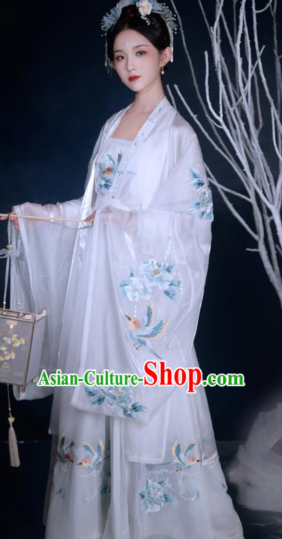 Traditional Chinese Song Dynasty Court Female Historical Costumes Ancient Imperial Concubine Hanfu Garment Embroidered Cloak Blouse Camisole and Skirt Complete Set