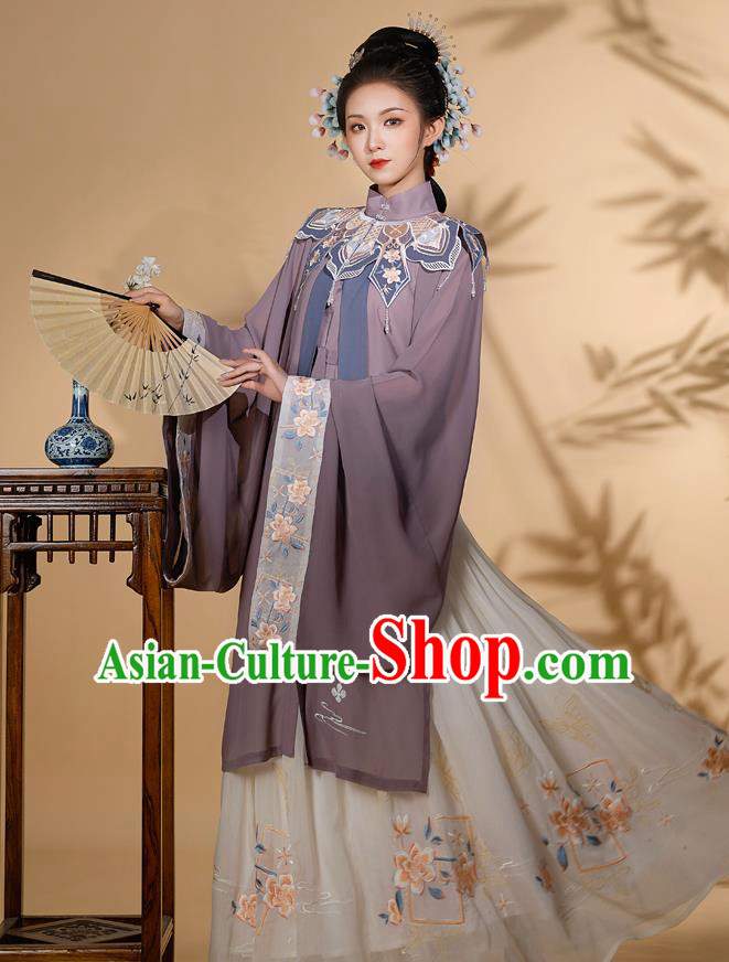 Traditional Chinese Ming Dynasty Noble Woman Embroidered Historical Costumes Ancient Royal Countess Hanfu Gown Blouse and Skirt Full Set