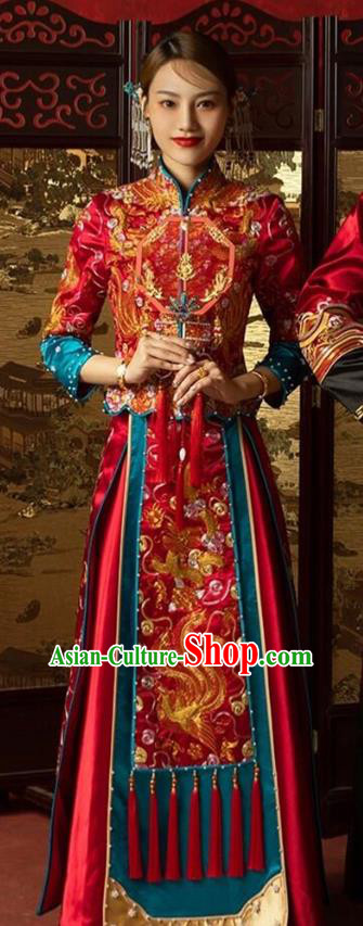 Chinese Traditional Wedding Costumes Bride Apparels Embroidered Xiuhe Suits Red Blouse and Dress for Women