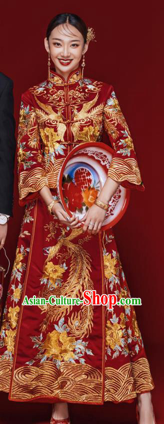 Chinese Traditional Wedding Embroidered Costumes Bride Apparels Xiuhe Suits Red Blouse and Dress for Women