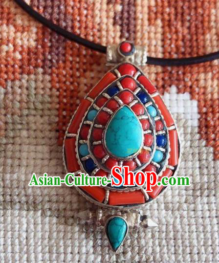 Chinese Traditional Tibetan Nationality Red Beads Jewelry Accessories Decoration Zang Ethnic Necklace Pendant for Women