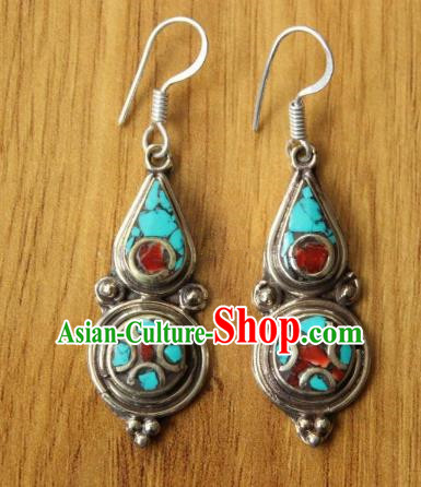 Chinese Traditional Tibetan Nationality Female Ear Accessories Handmade Decoration Zang Ethnic Dance Earrings for Women