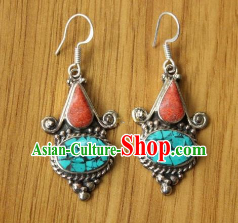 Chinese Traditional Tibetan Nationality Female Ear Accessories Handmade Decoration Zang Ethnic Folk Dance Earrings Headwear for Women