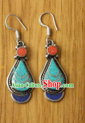 Chinese Traditional Tibetan Nationality Female Ear Accessories Handmade Decoration Zang Ethnic Folk Dance Green Earrings Headwear for Women