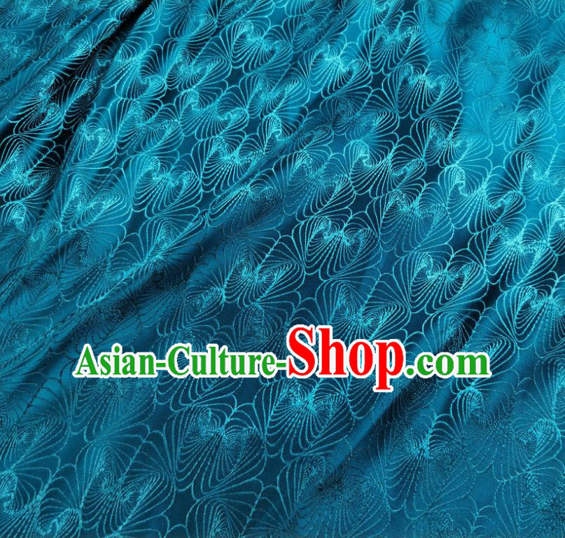 Asian Chinese Traditional Conch Pattern Design Teal Brocade Fabric Silk Tapestry Tang Suit Material