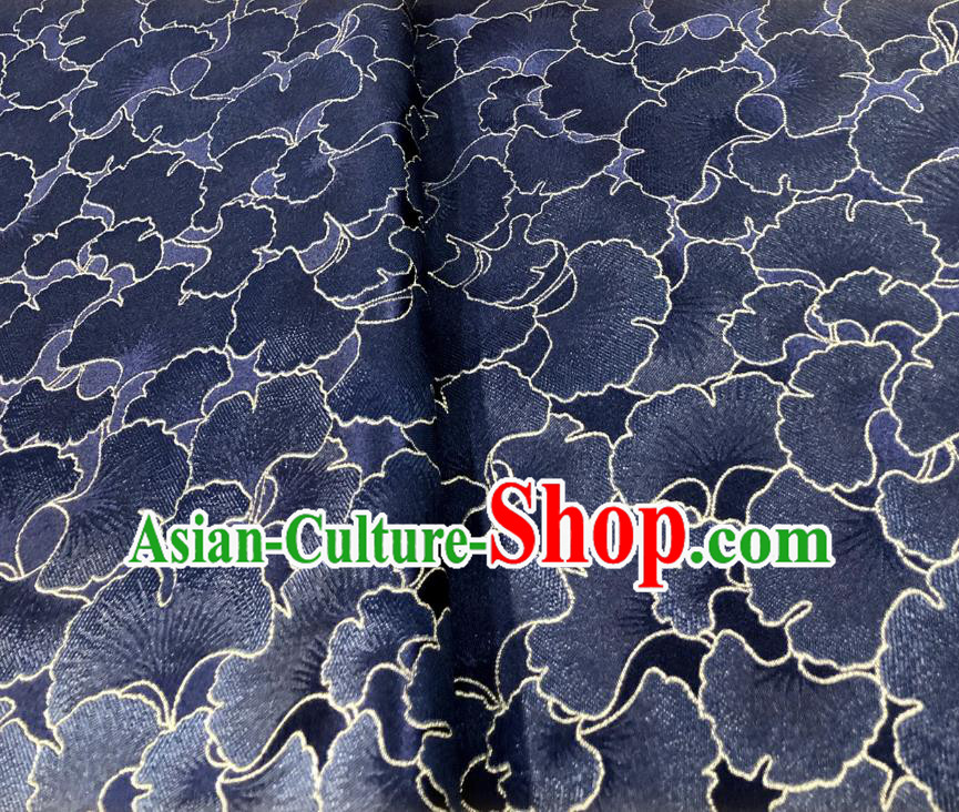 Asian Chinese Traditional Ginkgo Leaf Pattern Design Navy Brocade Fabric Silk Tang Suit Tapestry Material