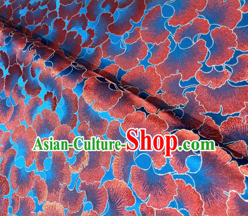 Asian Chinese Traditional Rust Red Ginkgo Leaf Pattern Design Brocade Fabric Silk Tang Suit Tapestry Material