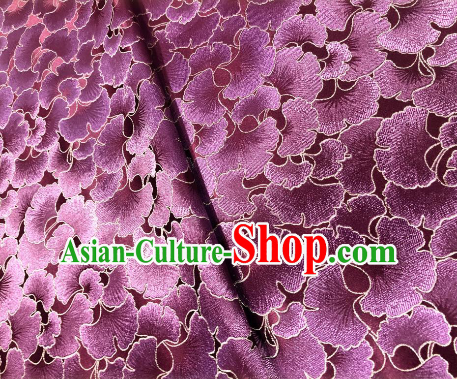 Asian Chinese Traditional Ginkgo Leaf Pattern Design Wine Red Brocade Fabric Silk Tang Suit Tapestry Material