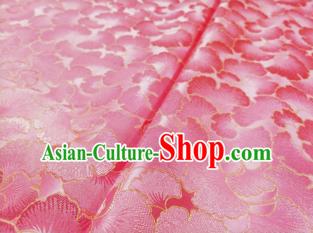 Asian Chinese Traditional Ginkgo Leaf Pattern Design Pink Brocade Fabric Silk Tang Suit Tapestry Material