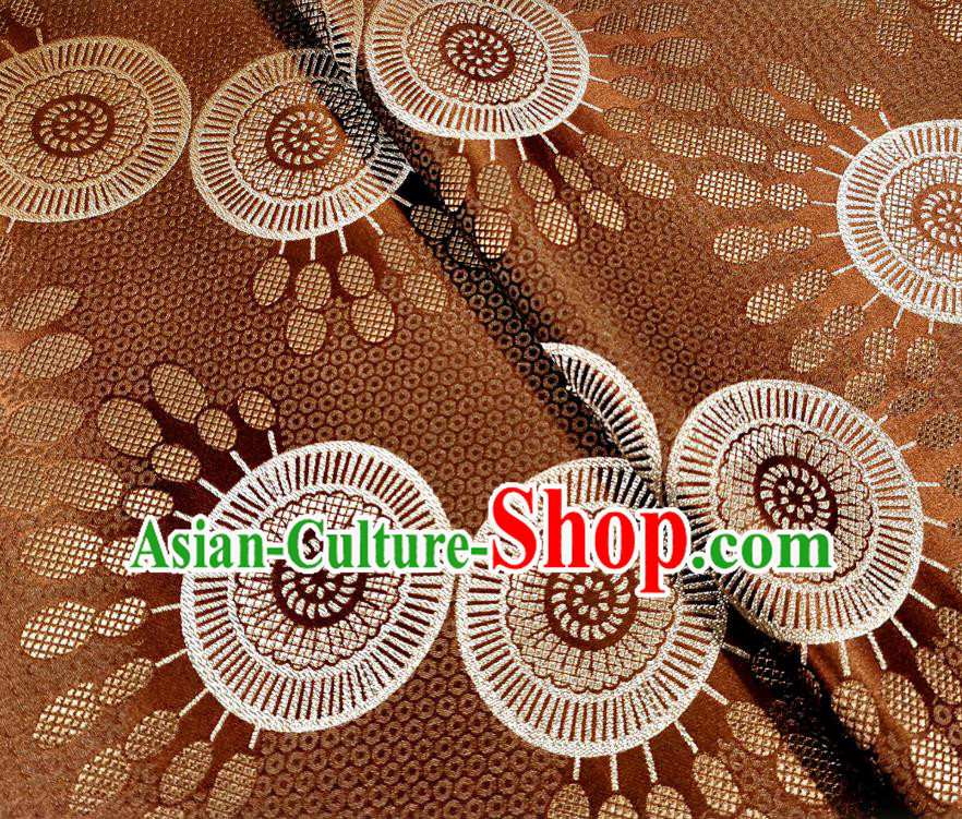 Asian Chinese Traditional Wheel Flower Pattern Design Brown Brocade Fabric Silk Tapestry Mongolian Robe Material
