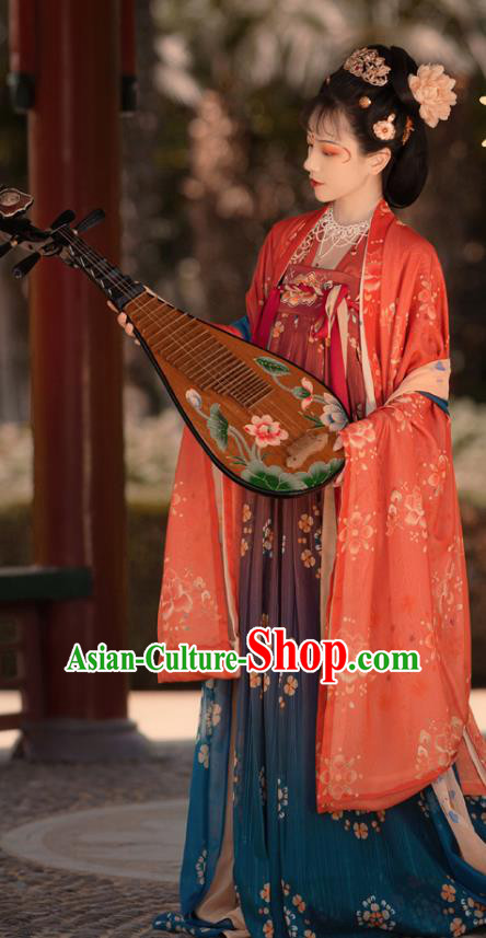 Chinese Ancient Princess Consort Costumes Tang Dynasty Noble Rani Hanfu Cape Blouse and Dress Garment Complete Set