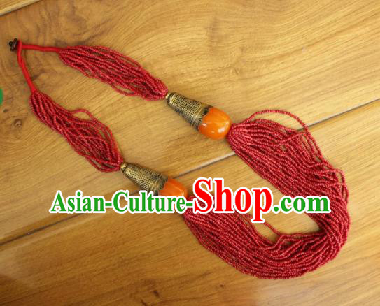 Chinese Traditional Tibetan Nationality Beeswax Jewelry Accessories Decoration Zang Ethnic Handmade Red Beads Necklace Pendant for Women