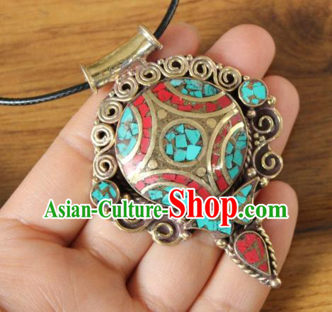 Chinese Traditional Tibetan Nationality Necklet Pendant Decoration Zang Ethnic Handmade Necklace Jewelry Accessories for Women